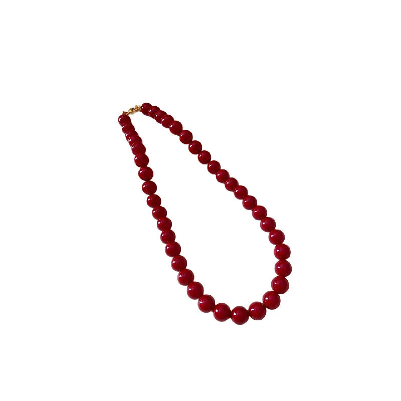 New Red Round Glass Bead Necklace