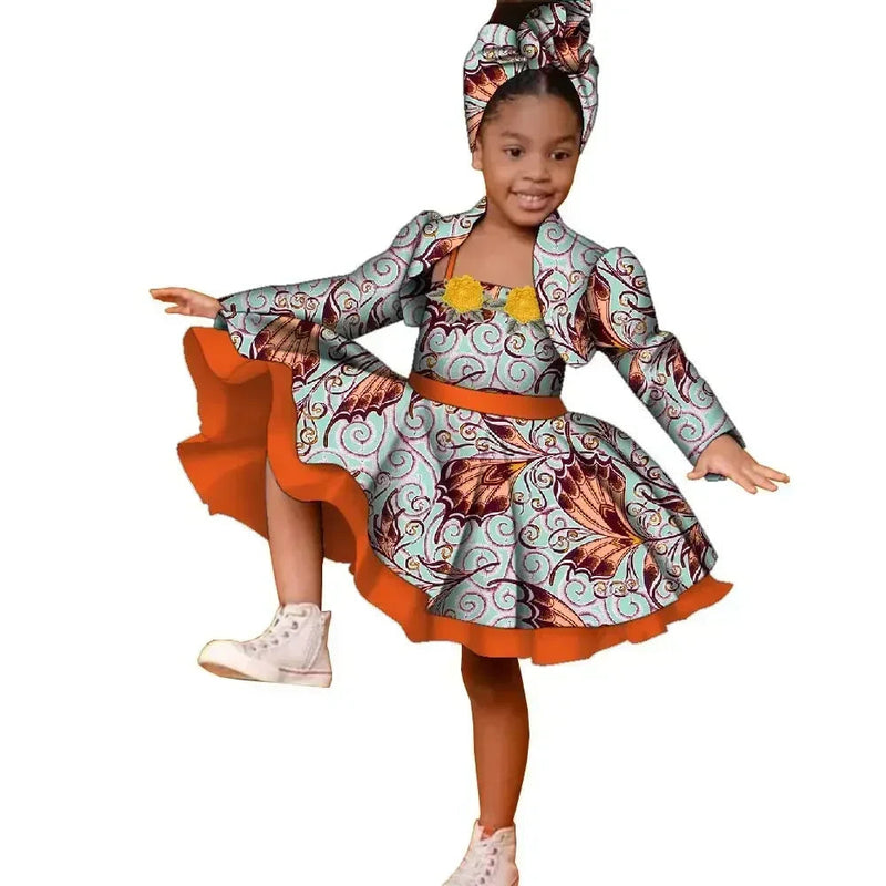 3pcs Set African Kids Gril Dashiki Dress