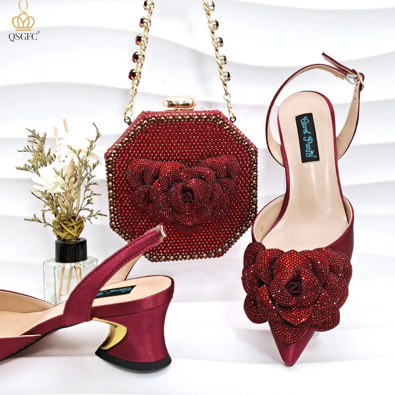 Flower Design Party Wedding Women Shoes and Bag