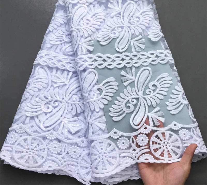 New White Sequins Mesh Lace Fabrics