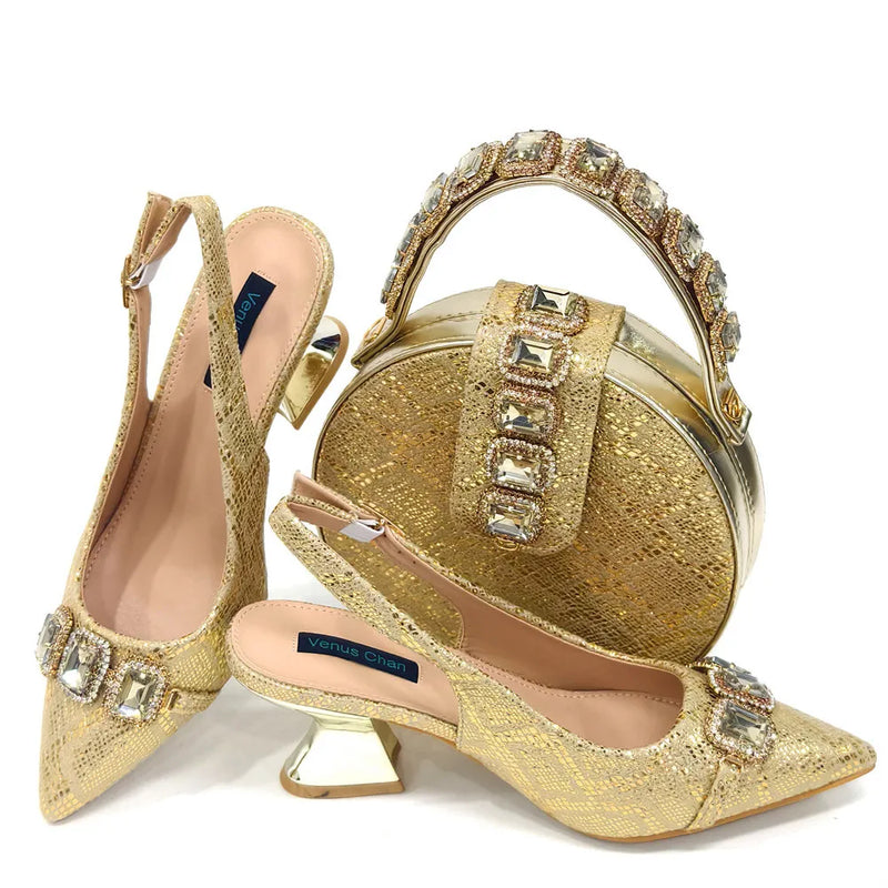 New Arrival Special Style Italian Design African Women Shoes and Bag Set