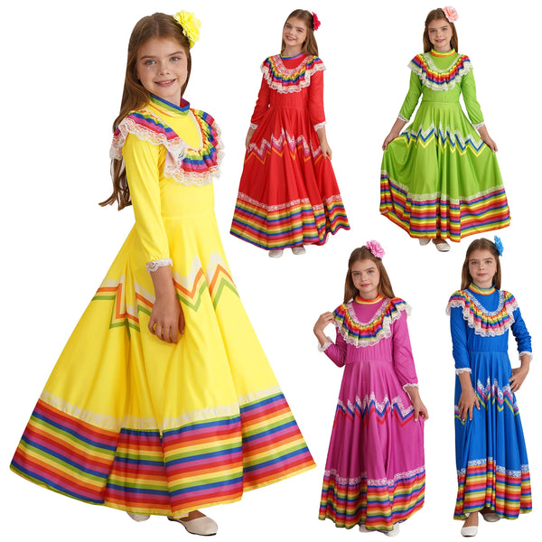 Kids Mexican Style Costume Traditional Jalisco Dresses