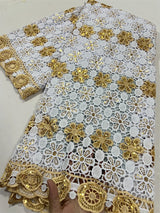 High Quality Nigerian Soluble Lace Golden Sequins Fabric