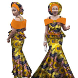 Women Dashiki Bazin Print Strap Tops and Long Skirts