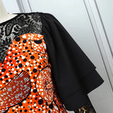 New Fashion Lace Patchwork Printed Long Sleeve Dress