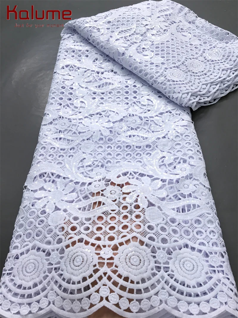 New White African Guipure Cord Lace Fabric