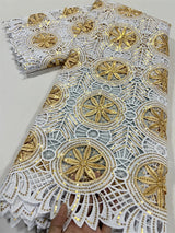 High Quality Nigerian Soluble Lace Golden Sequins Fabric