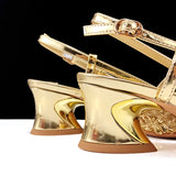 Shiny Gold Color Elegant Handbags and Medium Shoes