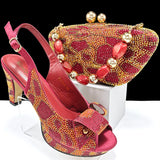 Mixed Rhinestones Pumps Italian Shoes and Bag set