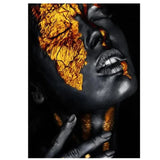 African Women Black and Gold Face Lip Wall Art Poster