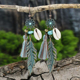 Women Bohemian Unique Leaf Tassel Round Water Drop Earring