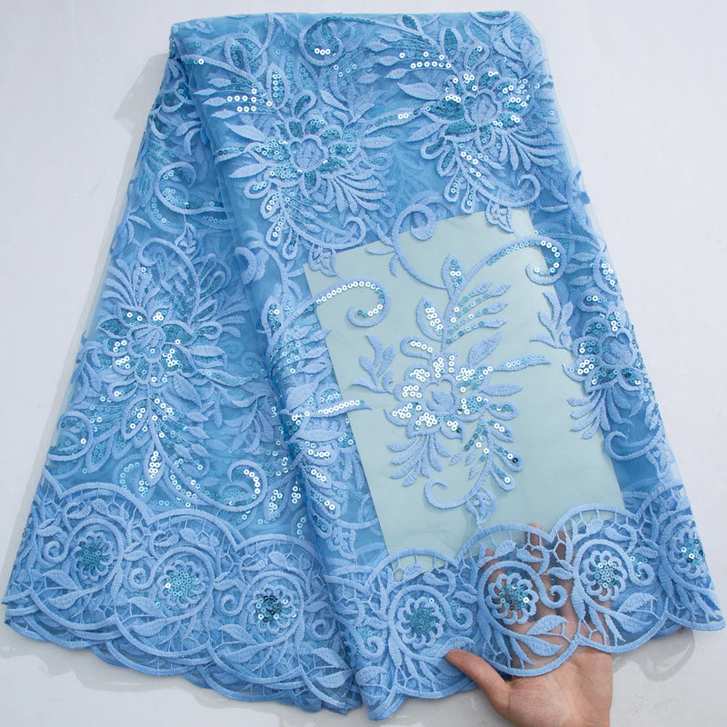 High quality Nigeria  Embroidery Tull Lace Fabric