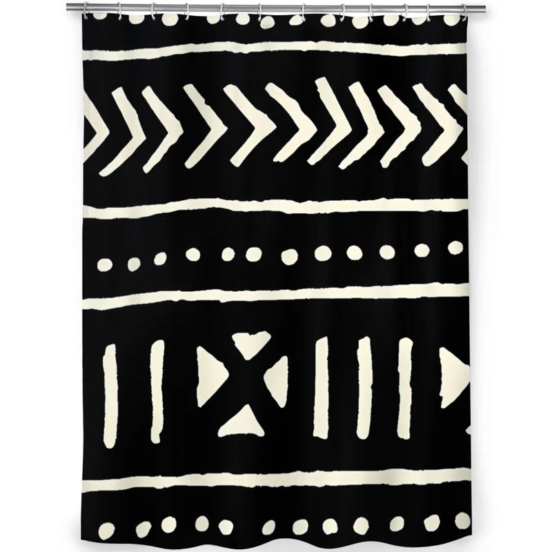 African Mud Black And White Bathroom Shower Curtains