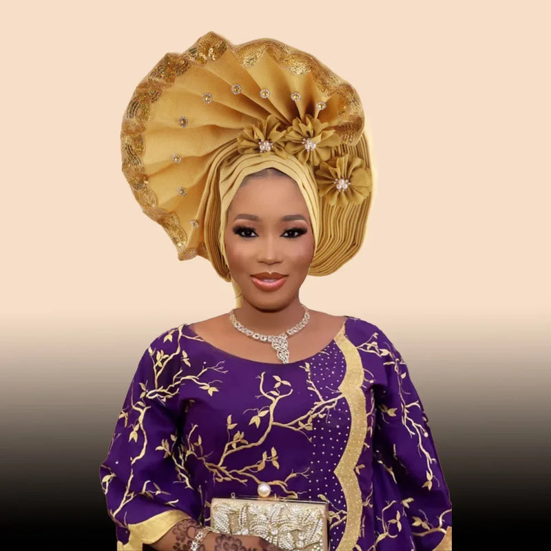 New High Quality 3D Nigerian Wedding Women Auto Gele Turban