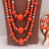 African Layers Orange Nature Coral Beads Jewelry Set