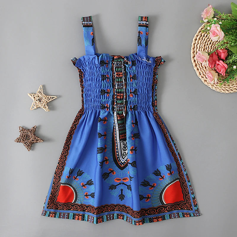 African sleeveless Bohemian style tube top ruffle dress