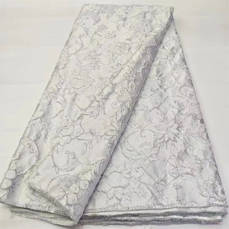 New White African Brocade Jacquard Fabric