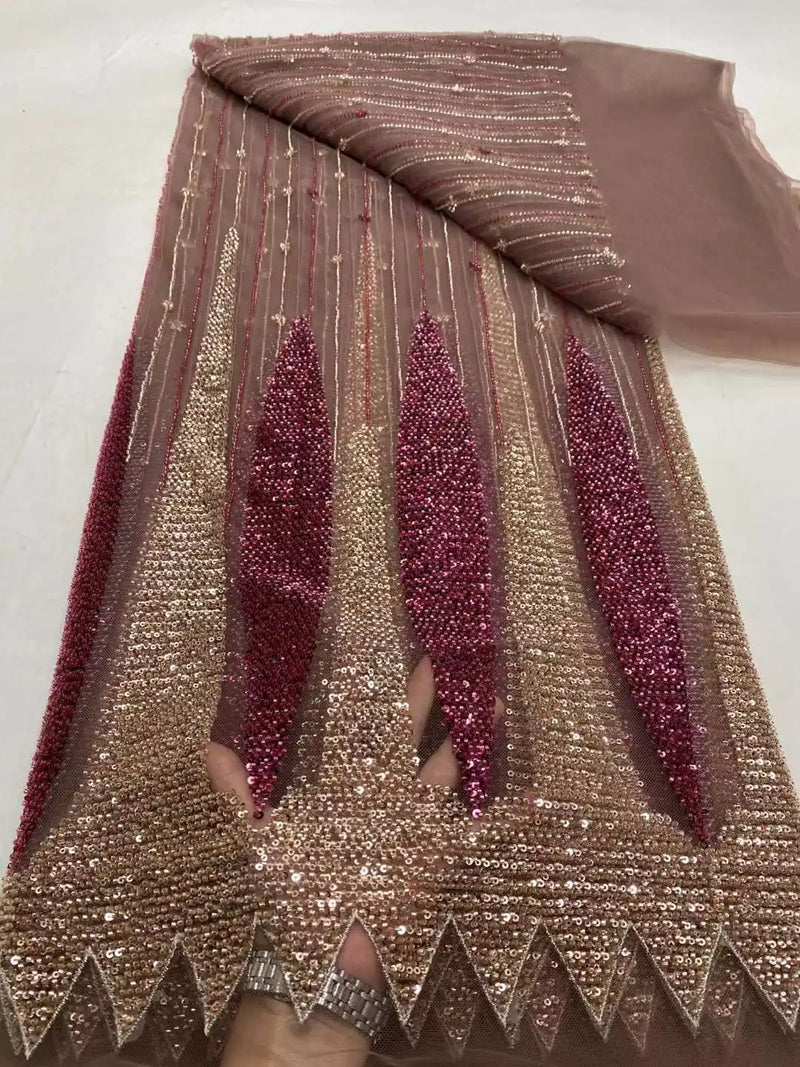 High Quality African pink gold 3D Sequins Lace Fabric