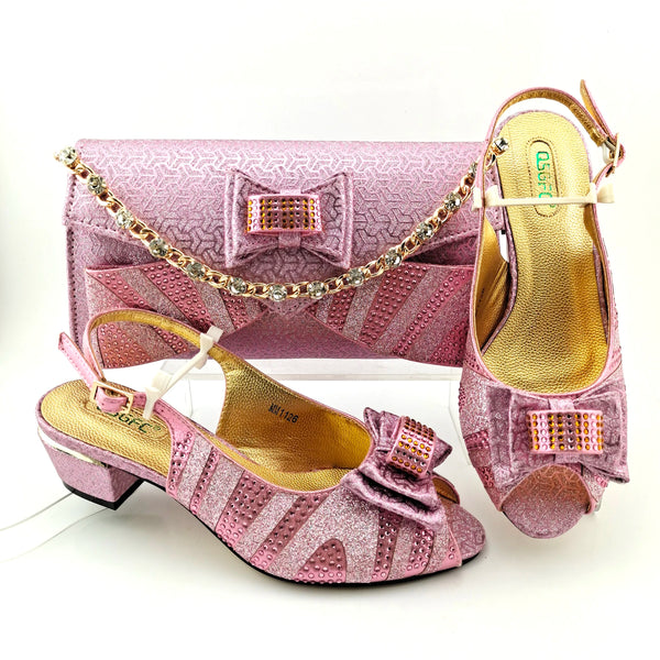 Italian Design Nigerian Lastest Party Pink Color Ladies Shoes and Bag Set