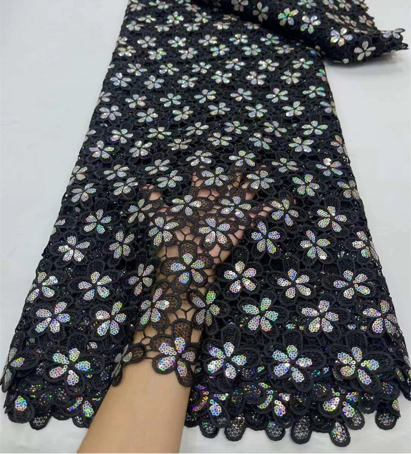 OIMG  Nigerian Milk Silk Sequins Lace Fabrics