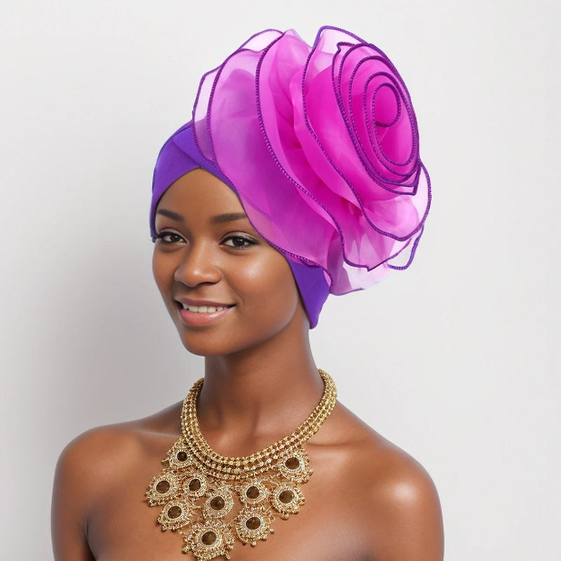 New Exaggerated Large Flower Turban Cap