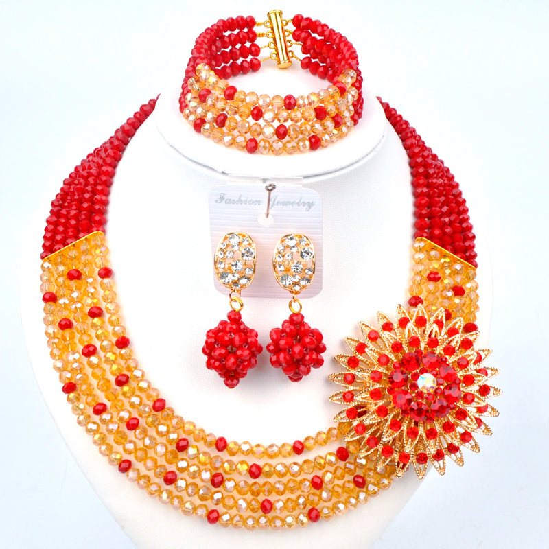 New Crystal Beaded Nigerian Wedding African Beads Jewelry Set