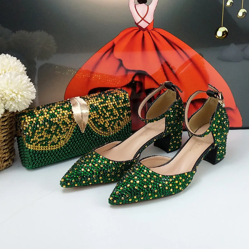 New arrival Red Crystal Women Bridal shoes with matching bags