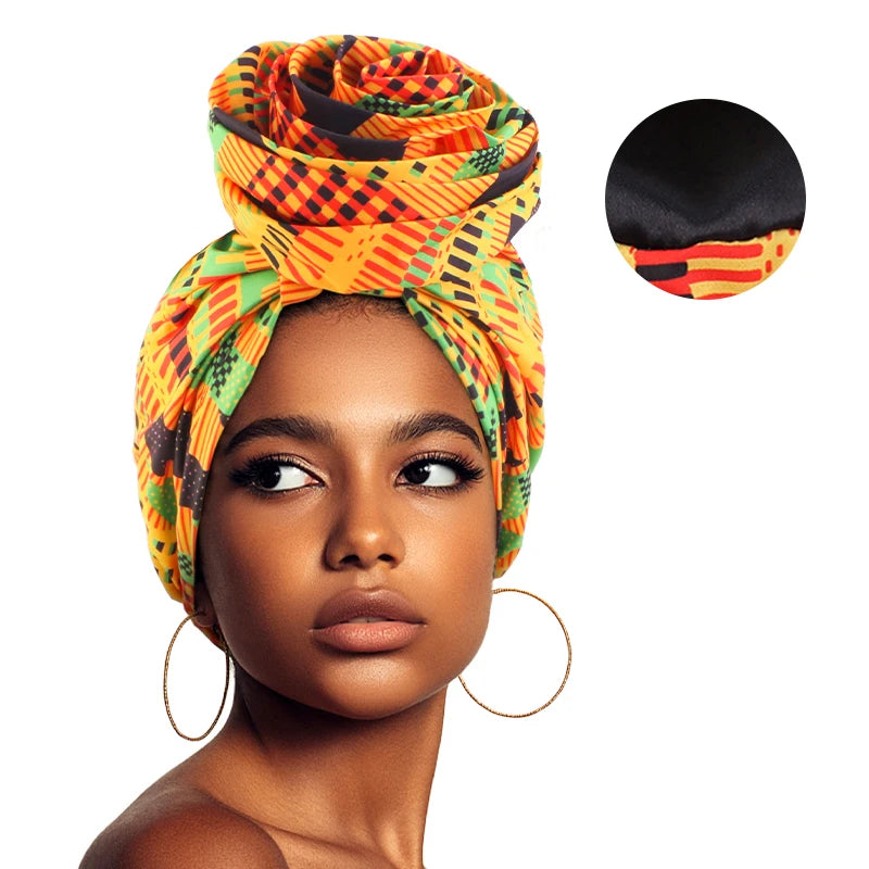 Woman African Satin Lined Turban Big Flower Hat