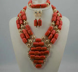 New Coral Beads Statement Necklace Set