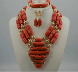 New Coral Beads Statement Necklace Set