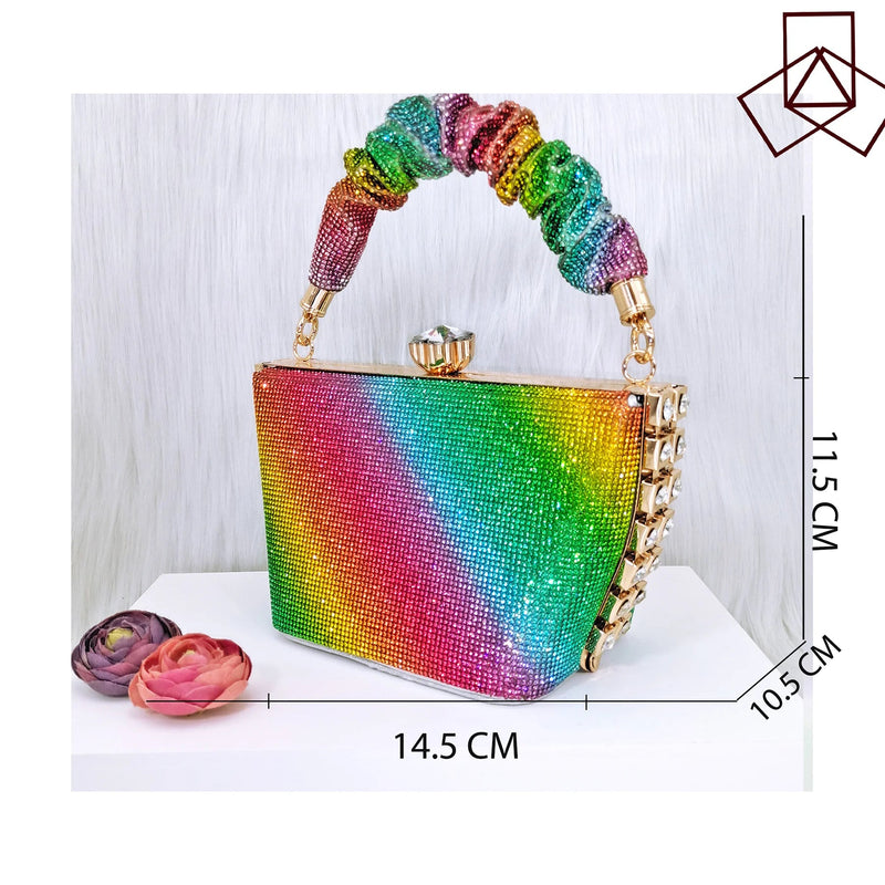 Italian Design Rainbow Colored Rhinestone Striped Shoes Bag Set