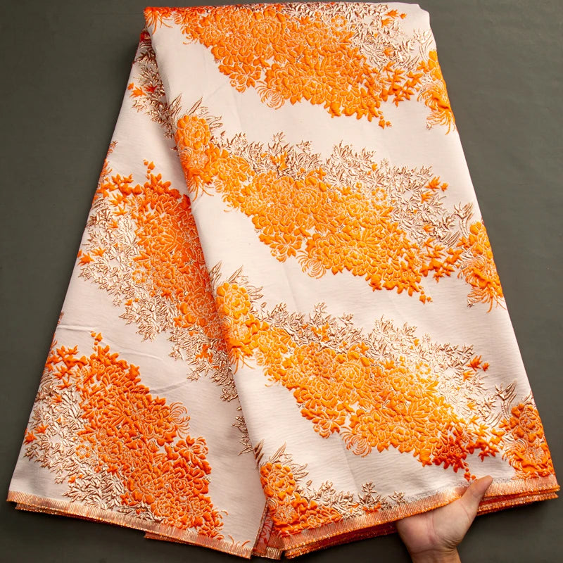 Orange African Jacquard Lace Fabric