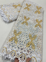 High Quality Nigerian Soluble Lace Golden Sequins Fabric