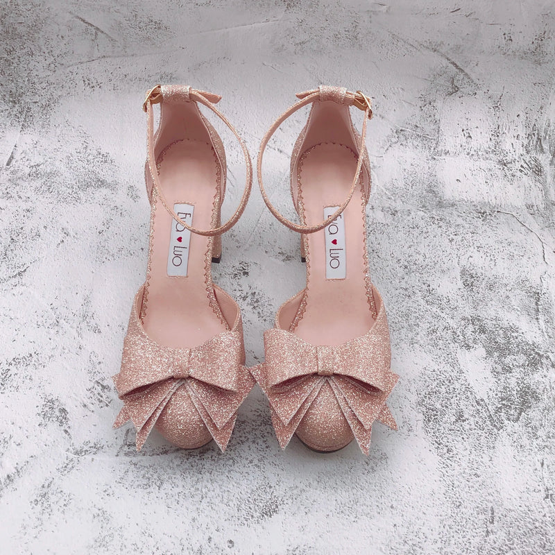 Women  Rose Gold Glitter Shoes With Matching Bag Set