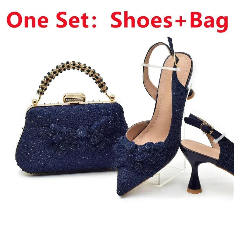 Women's Pumps Rhinestones Party Shoe and Bag Set