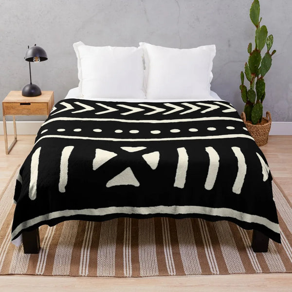 African mud cloth black and white Throw Blanket