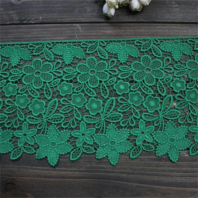 18CM Wide Exquisite Green Flowers Embroidery Cotton Fabric Lace