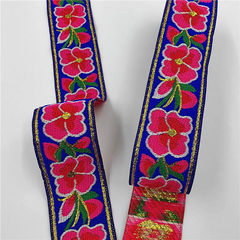 3.3cm Flowers Pattern Embroidered Jacquard Ribbons Woven Lace