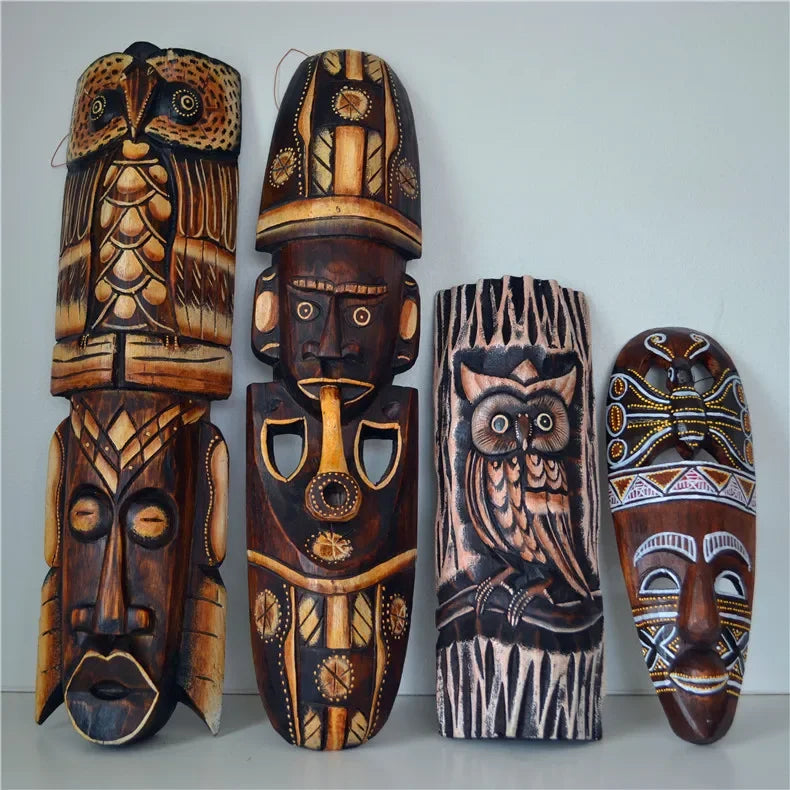 Thai solid wood carving African mask decoration