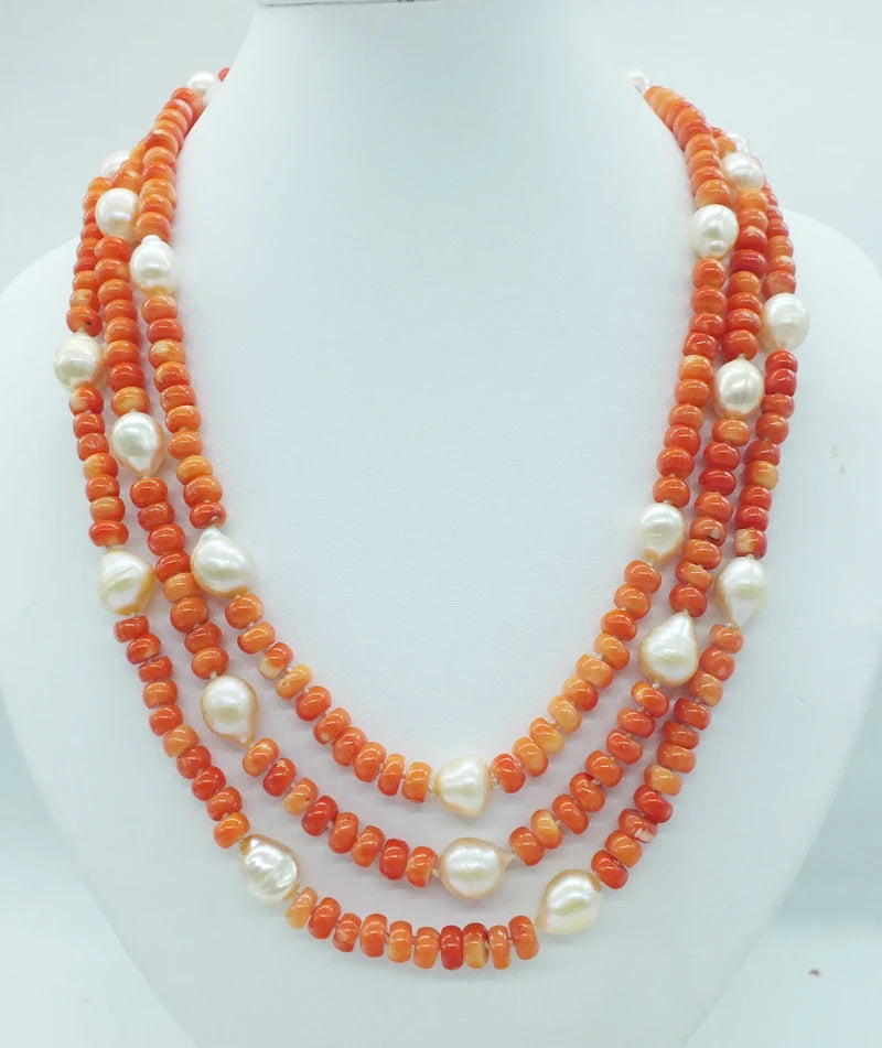 New natural orange coral pearl necklace