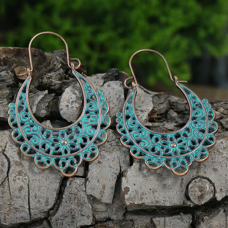 Women Bohemian Unique Leaf Tassel Round Water Drop Earring