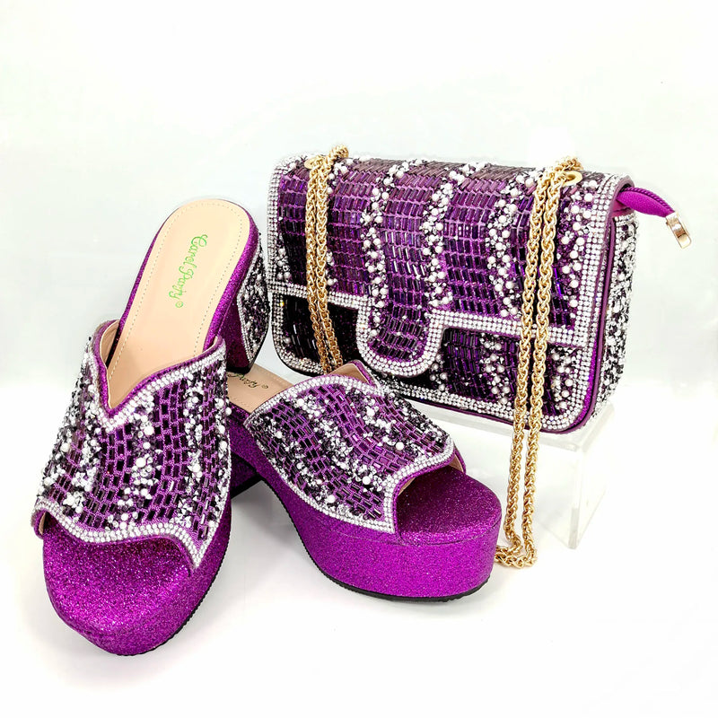 Nigeria Africa Fashion Blue High Heels Bag Set