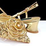 Shiny Gold Color Elegant Handbags and Medium Shoes