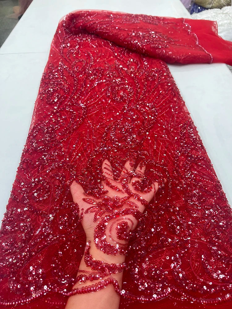 Sexy Red High Quality African Lace Fabric