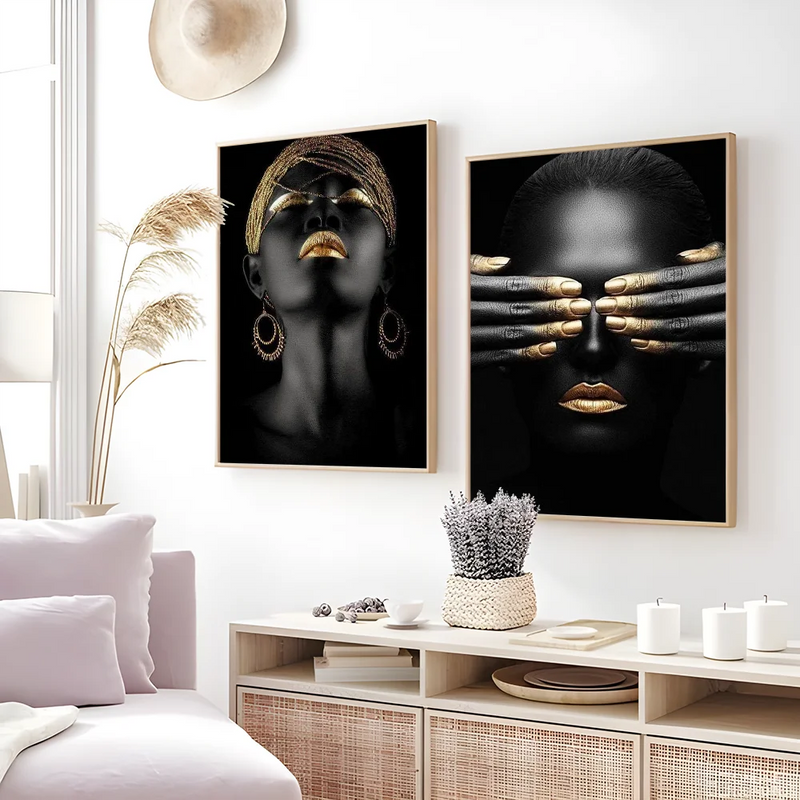 African Art Black And Gold Woman Oil Painting Poster