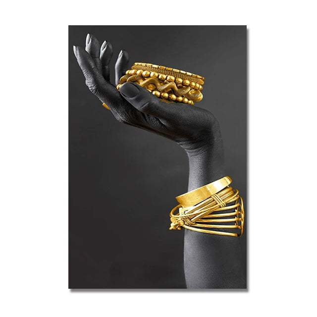 African Woman Gold Jewelry Canvas Painting Posters