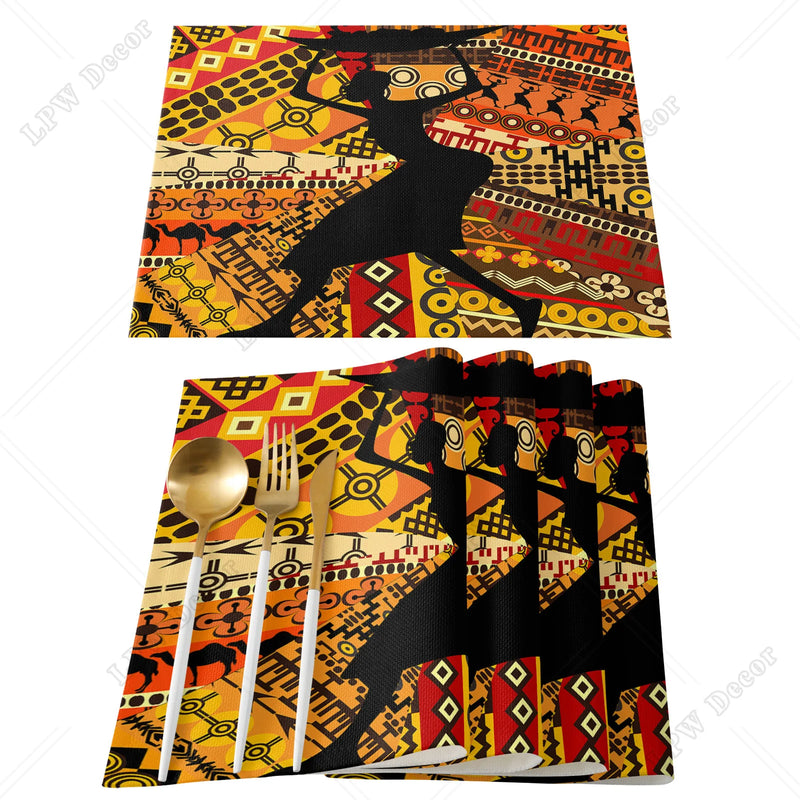 Ethnic African Women Printed Cotton Linen Table Napkin