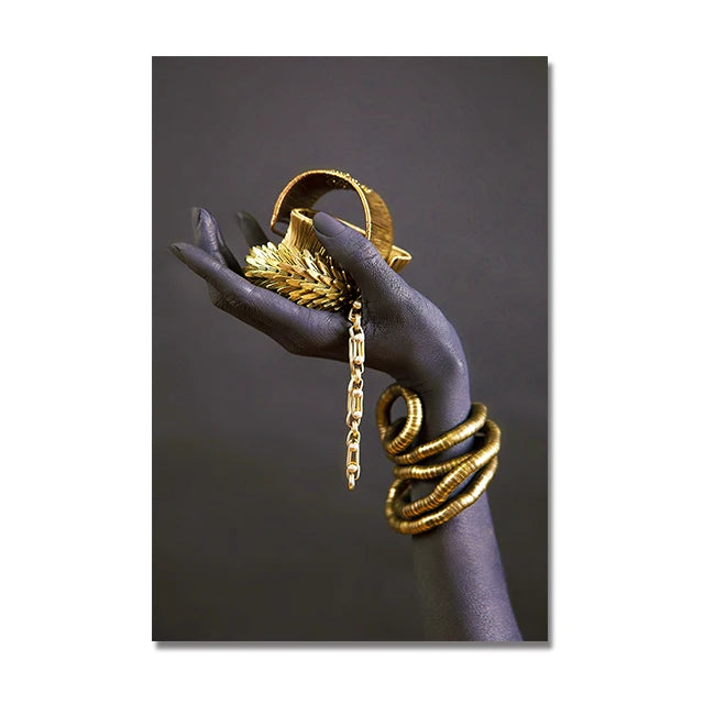 African Woman Gold Jewelry Canvas Painting Posters