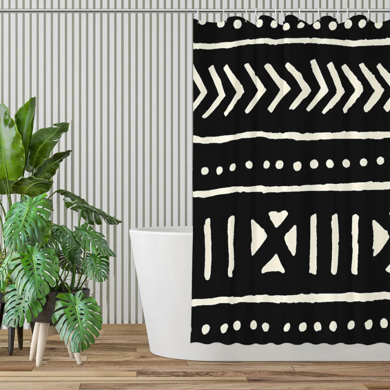 African Mud Black And White Bathroom Shower Curtains