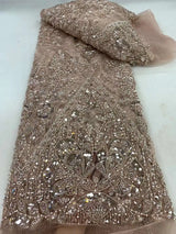 African Luxury Beaded Tulle Lace Fabric